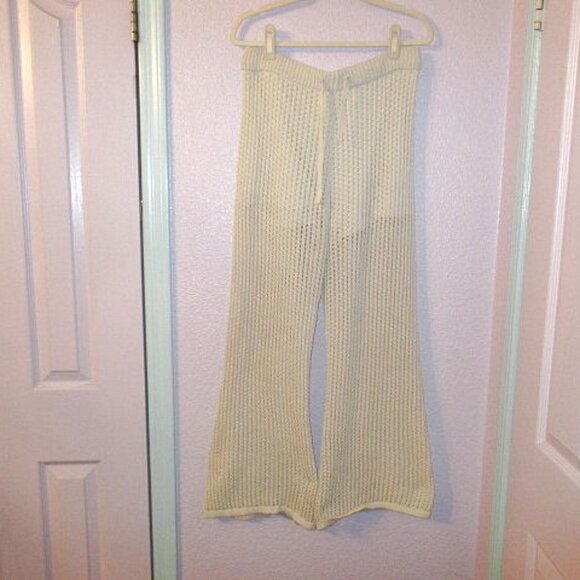 Earthbound Crochet Knit Flare Pants Size L Lined Pull On Elastic Waist Sheer - Picture 1 of 10